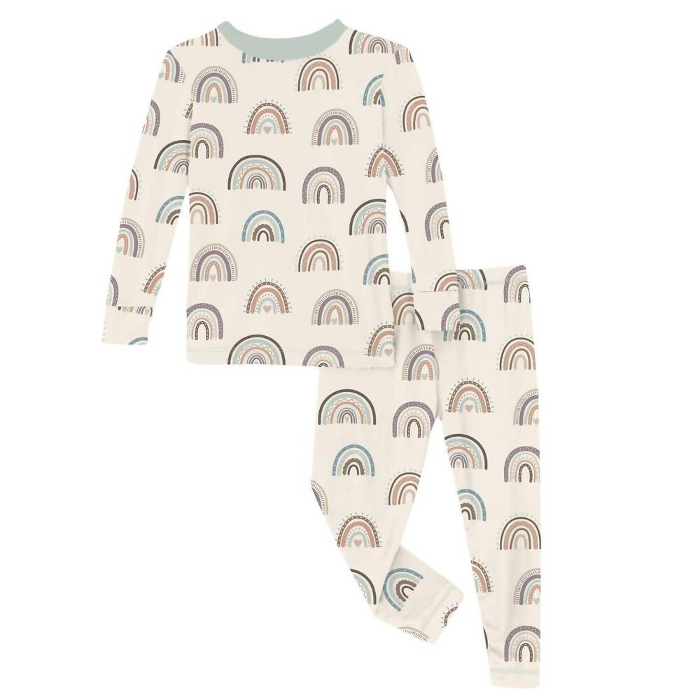 NEW KICKEE kids' long sleeve pajama set in earthly rainbows